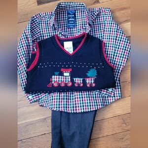 Izod Kids Plaid Shirt with Black Train Vest